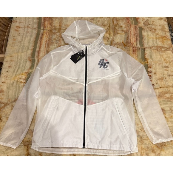 Nike Unisex Ribbon Sports Running Sheer Jacket White Water-Repellent Large NWT